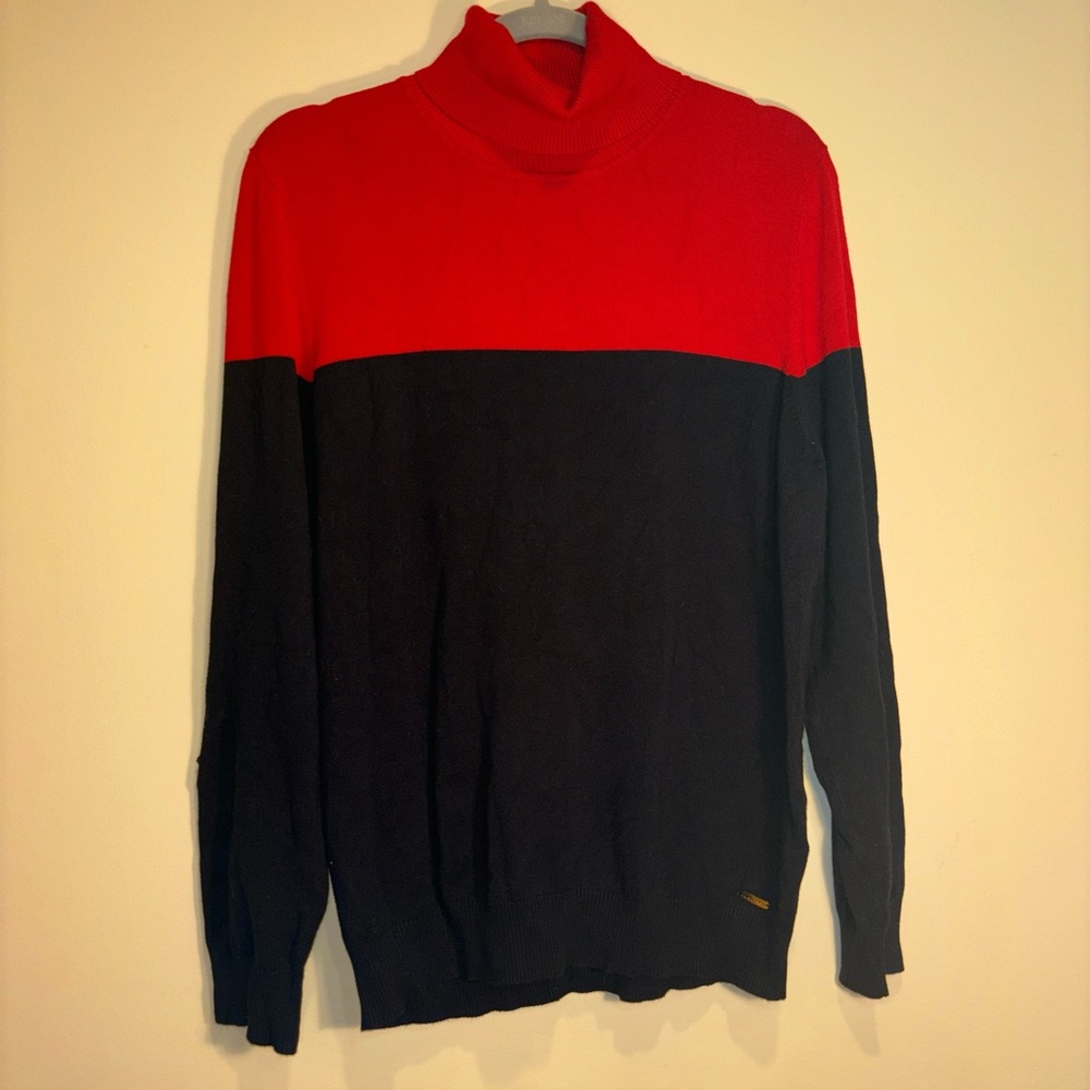 Calvin Klein Colorblock Turtleneck Sweater - Red & Black - Size XL NWT